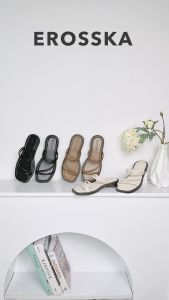 Erosska - Giày sandal nữ mũi vuông phối dây quai mảnh mang được 2 kiểu cao 2cm màu nâu _ EM105
