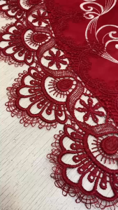 URBAN CURTAIN SHOP CHRISTMAS RED ROUND LACE TABLECLOTH WITH EMBROIDERED
