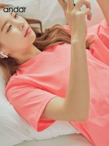 Andar Korean Yoga T-shirt Short Sleeve Wide Loose Breathable Quick Drying Moisture Wicking Fitness Running Sportswear Casual for Women