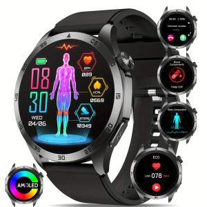 ET485 Smart Watch for Men - 1.43 AMOLED Large Screen ECG + Heart Rate Monitor Bluetooth Calling Multiple Sports Modes Calorie/Step Counter 5ATM Waterproof - Ideal Gift for Birthday/Fathers Day