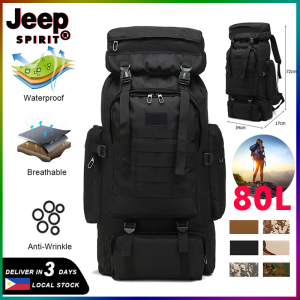 JEEP SPIRIT Mens 80L Large Waterproof Mountaineering Backpack Camping Mountaineering Backpack Sports Outdoor Backpack
