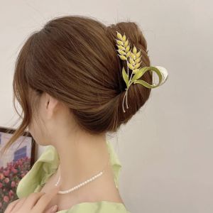 Kẹp tóc kim loại hình bông lúa vàng kẹp tóc tiểu thư sau đầu cỡ lớn cho nữ