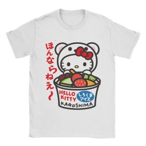 Sanrio | 2026 New Women Hello Kitty Printed White Bear Pattern Pure Cotton T-shirt Casual and Fashionable Womens T-shirt Round Neck Top