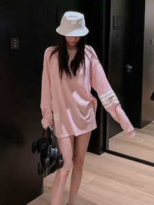 Pink Pure Cotton Base Layer Shirt Womens Loose Long Sleeve T-Shirt Mid-Length Casual Style Autumn Winter New Arrival