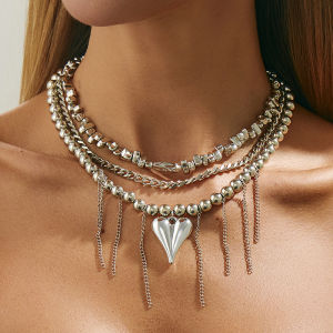 Ingemark Trendy Exquisite Love Heart Pendant Choker Necklace for Women Boho Silver Color Tassel Metal Chain Wedding Neck Jewelry