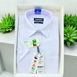 Áo sơ mi Việt Tiến trắng trơn form reguler vạt bầu chính hãng