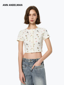 ANN ANDELMAN | Dog Printed Thin Knitted High Waist Short Sleeve T-Shirt