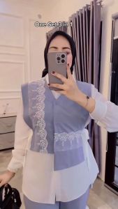 Setelan Blouse Dan Celana Lanaya One Set 3in1 Fashion Muslim Wanita Bahan Crinkle Terbaru Kekinian