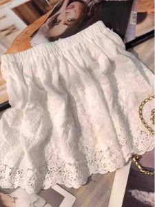 White Lace Half Skirt Womens Style Elastic Waist Layered Short Skirts Korean Version Commute Pure Color A-Line Skirt