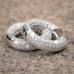 Huitan Luxury Women Small Hoop Earrings Dazzling Micro Paved CZ Stones Versatile Female Accessories High Quality Fashion Jewelry