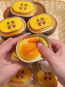 1PC Squishy Realistic Cheese Cake Slow Rebound Stress Relief Decompression Toys Semi-Cooked Cheese Prank Toys Sticky Fingers