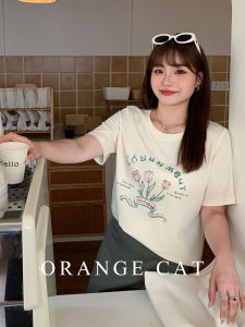 Áo Thun Nữ Tay Ngắn Rộng Rãi Mùa Hè Tulip Cỡ Lớn Vai Thường Cotton Pha Polyester in Họa Tiết Cổ Tròn Thường Ngày