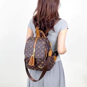 Ladies Backpack Designer High Quality Leather Women Bag Luxury Fashion Printing Tassel School Bags Large Capacity Backpacks Sac