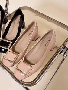 Daphne | French Style Peep Toe Coarse Heel Pumps