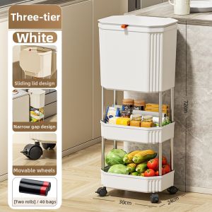 XINGYOU | Double Layered Tall Kitchen Trash Bin With Lid Large Capacity Mobile
