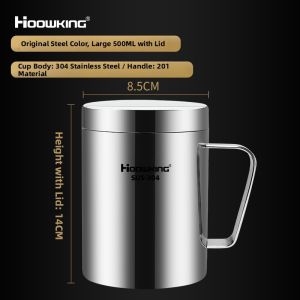 Double Layer 304 Stainless Steel Mugs Mens Cup Kindergarten Water Drinking Cup Home Use Covered Coffee Milk Cup Pure Color