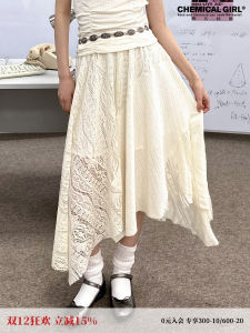 กระโปรงทรงเอผ้าลูกไม้เย็บติดกันสำหรับสาวนักเคมีในช่วงฤดูร้อน กางเกงขาสั้นสไตล์วินเทจ สไตล์เกาหลี ความยาวปานกลาง ความยาวปานกลาง