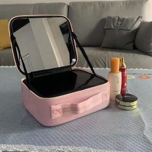 Large Capacity Makeup Bag Convenient LED Mirror Professional MUA Storage Box Beauty Tool Kit Compact Cubic Shape Fresh Trend