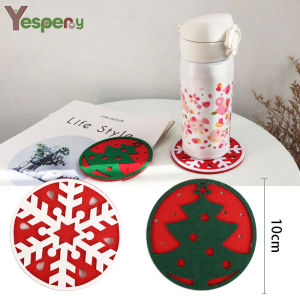 YESPERY 1/5pcs 10cm Hollow Table Placemat Christmas Snowflakes Design Felt Material Cup Placemat Table Coaster Heat Mat Resistant Christmas Decor