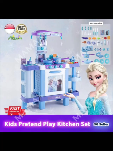【SG Ready Stock】Large Size Premium Frozen Elsa Kids Pretend Play Kitchen Set With Lights & Sound Effects★Rich Accessories✅High Quality✅Role Play Toy Playset✅Fast Delivery✅
