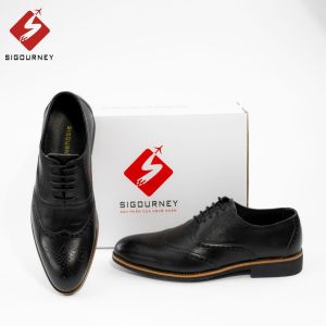 Giày Tây Nam Da Bò Cao Cấp Kiểu Dáng Oxford Brogues Đục Lỗ SIGOURNEY Màu Đen Sang Trọng SIG-36 Bảo Hành 18 Tháng
