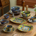 Mewah & Selamat, Set Pinggan Mangkuk Warna Bawah Glasur, Mudah Dicuci Dapur, Rice Soup Ceramic Porcelain Keramik Bowl Plate, Wedding Doorgift, New Bohemian Style Thickened Underglaze Tableware, Safe High Temperature Underglaze. 