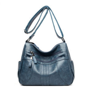 Fashionable Soft Leather Shoulder Crossbody Bag Large Capacity Womens Handbag British Style Casual Moon-Shaped Bag for Middle-Aged Women