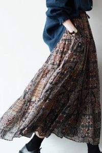 Retro Chinese Style Fancy Skirt Womens Exotic Calm Double Layer Floral Print Swing Dress Elegant A- line Skirt