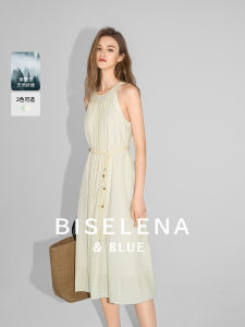 Bessie French Vintage Silk Sleeveless Dress Womens Summer New Design Sensation Elegance A-Line Skirt Casual U-Neck Gown
