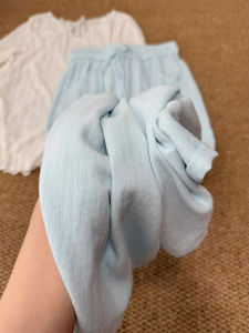 กางเกงขายาวทรงหลวมเอวยางยืดผ้าฝ้ายลินินสไตล์ลำลองสำหรับผู้หญิงในช่วงฤดูร้อนปี 2025 กางเกงขายาวทรงตรงทรงหลวมเข้ารูป