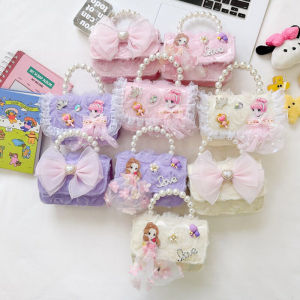 กระเป๋าสะพายข้างลายเจ้าหญิงสำหรับเด็กผู้หญิง กระเป๋าถือรูปไข่มุกสุดน่ารัก กระเป๋าสี่เหลี่ยมเล็กแบบอเนกประสงค์สำหรับเด็กผู้หญิง