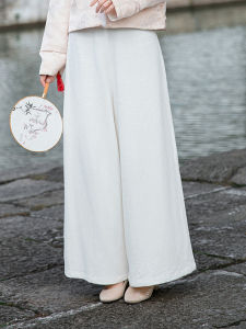 New Chinese Style High Waist Straight Leg Cotton Linen Casual Pants Womens Elastic Waist Loose Fit Trousers Winter Wear