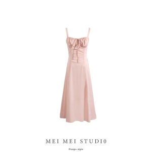 สไตล์ฝรั่งเศส ยาว พรางหุ่น มีเข็มขัด ไม่มีสาย เดรส เก๋ไก๋เซ็กซี่ ฤดูร้อน สินค้ามาใหม่ ผู้หญิง แฟชั่น ผ้าฝ้าย กระโปรงทรงเอ วันพีซ