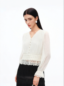 Koradior | Elegant Lace White Shirt Autumn Fashion