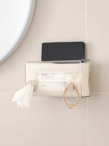 Bathroom Wall-Mounted Suction Cup Tissue Box Paper Towel Holder Toilet Paper Rack Face Wash Cloth Storage Box Household Organizer