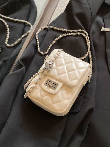 Fashionable Summer Embroidered Chain Crossbody Bag Womens Small Mobile Phone Bag Soft PU Leather Vertical Square Shape