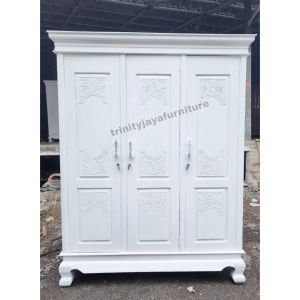 Lemari Pakaian 3 Pintu Jati Cat Duco Putih/trinityjayafurniture