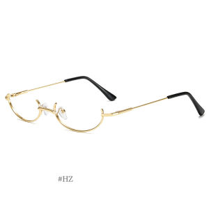 แว่นกันแสงรูปผู้หญิงแบบครึ่งหน้าบังคับ ตกแต่งด้วยโลหะผสม แฟชั่นญี่ปุ่น แว่นสายตาสุดเก๋ แว่นกันแสงแบบแบน สายรัดแบบปรับได้