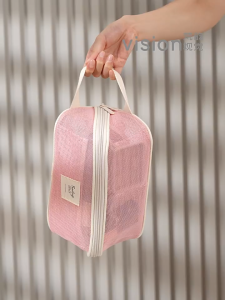EH Colored Pink/Beige Mesh Cosmetic Bag Makeup Bags Zipper Pouch Pencil Case Offices Travel Storage Woman Toiletry Small Bags Makeup Organizer