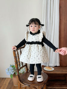 Princess Style Thickened Cotton Baby Girl Dress Korean Version Floral Print Toddler Dress Warm Mid-Length Skirt for Winter