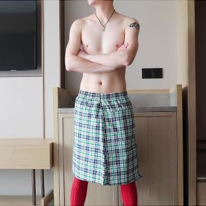Váy Ngủ Nam Scotland Cotton Half-length Quần Short Ngủ Phong Cách Scotland Thời Trang Thường Ngày Quần Áo Mặc Nhà