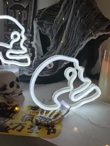 other | Skull Neon White Light Sign LED Halloween Decoration Lights USB and Battery Powered Room Home Decor Table Night Lights 07