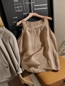 เสื้อกั๊กแขนกุดคอตุ้มแขนกุดผ้าฝ้ายลินินสีพื้น เสื้อชั้นในบางๆ ลำลอง ฤดูใบไม้ร่วง 2025 สำหรับผู้หญิงวัย 18-35 ปี