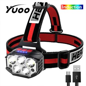 Yuoo Super Bright LED Headlamp 3XPG+2COB Lamp Flashlight USB Rechargeable Sensor Headlight Lantern Suitable for Fishing Cycling Expedition