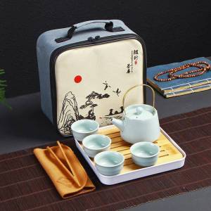 Portable Ceramic Tea Set with Storage Bag
