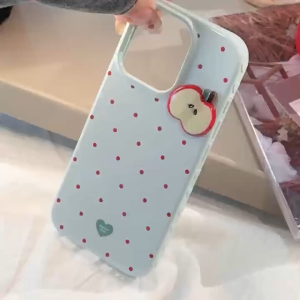 3D ลายผลไม้แบบแปะ เต็มหน้าจอ จุดแดง เคสนุ่มสีน้ำเงินสำหรับ iPhone 12 13 14 15 16 17 Pro Max เคสป้องกันการตกสำหรับ iPhone 13