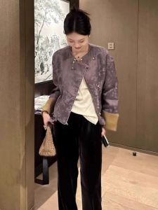 Stylish Purple Tang Suit Jacket for Women New Chinese Style Old Money Trend Beautiful Small Size Fashionable Summer Outerwear