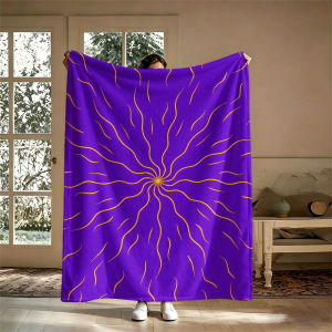 BILIBILI | Yellow Radial Lines Purple Flannel Blanket Perfect for Sofa Office Bed Travel Sleep Read Relax Camping Four Season Use
