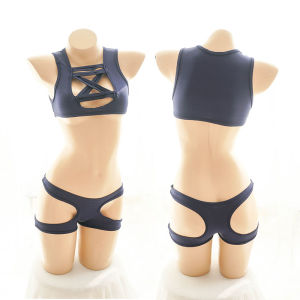 ชุดว่ายน้ำสตรีทสไตล์ญี่ปุ่นสำหรับเด็กผู้หญิง ชุดว่ายน้ำแบบแยกชิ้น ผูกด้วยเชือก ไร้แผ่นรองหน้าอก ชุดว่ายน้ำฤดูร้อนสำหรับเด็กผู้หญิง