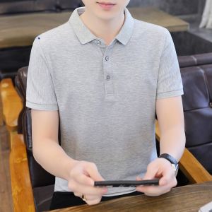 ROMON | Romon Mens Short Sleeve Polo Shirt Casual Fashionable Turn-down Collar Business Casual Black T-shirt Youth Summer Breathable